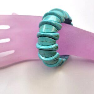 Turquoise Hued Bracelet Blue Stretchy Bracelet Elastic Lobster Tail Pattern